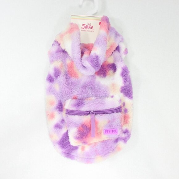 Justice Sherpa Fuzzy Pink Purple White Dog Hoodie Pet Shirt Size Small - Picture 1 of 5